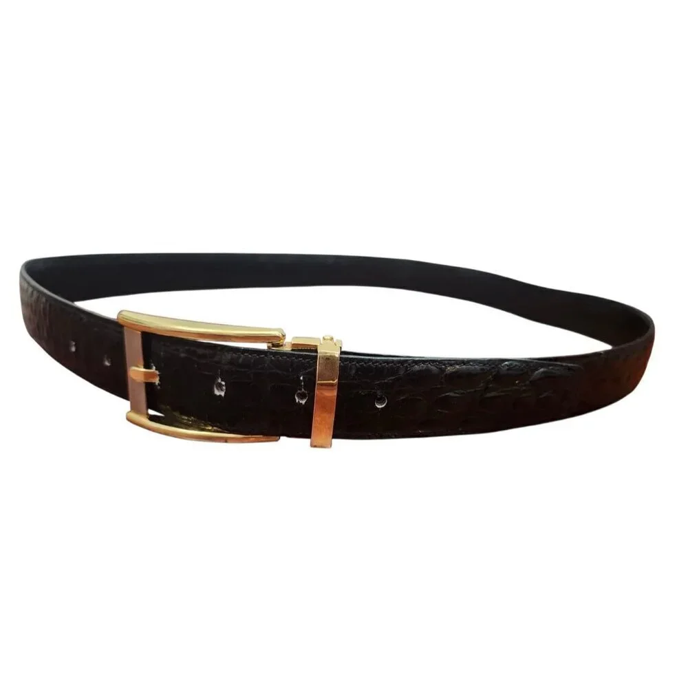 Black Alligator Leather with Gold-tone Buckle Belt Men Italy Size 38/95